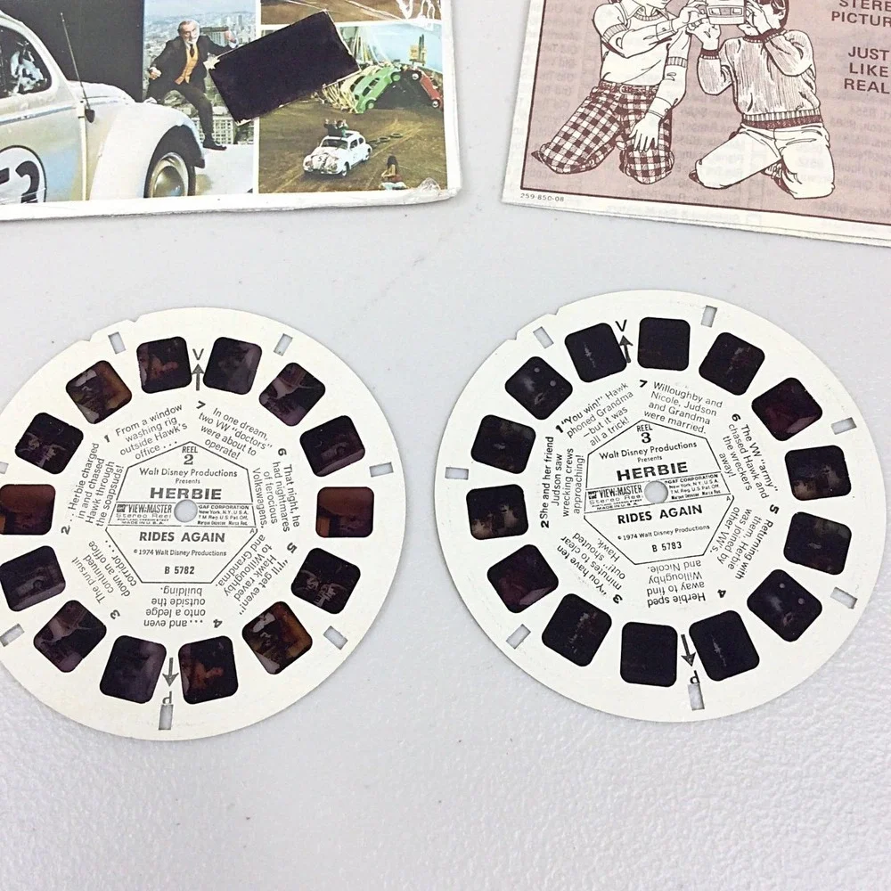 Vintage 1974 GAF View Master Herbie Rides Again 3 Reel Set B578 World of Disney